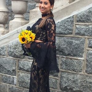 Lace Black Belle Sleeve Two Piece Prom Dress